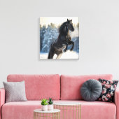 Majestic Black Stallion in Winter Snow  Leinwanddruck (Insitu (Wohnzimmer))