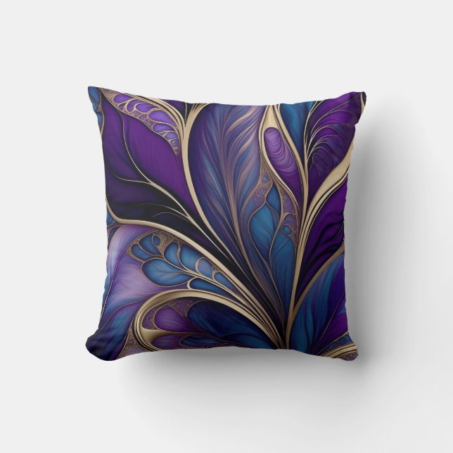 Majestic Bloom - Deep Purple and Blue Abstract Art Kissen (Vorderseite)