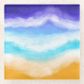 Majestic Blue and Aquamarin Waves am Sandstrand Glasuntersetzer (Vorderseite)