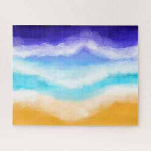 Majestic Blue and Aquamarin Waves am Sandy Shore J Puzzle