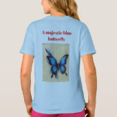 Majestic Blue Butterfly Pencil Sketch T - Shirt (Rückseite)