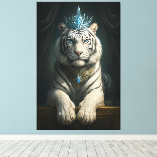 Majestic Blue Crown White Tiger · Fine Art Canvas Leinwanddruck (Insitu (Holzboden))