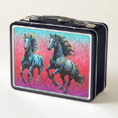 Majestic Blue Horses Galloping in Nebel Metall Brotdose (Rückseite)
