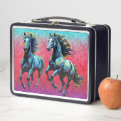 Majestic Blue Horses Galloping in Nebel Metall Brotdose (Beispiel)
