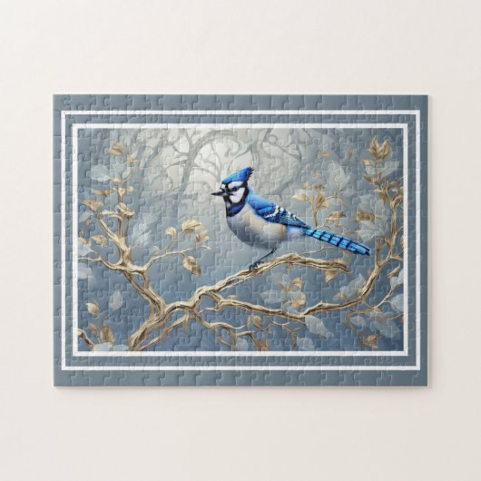 Majestic Blue Jay auf Gilded Branches Puzzle (Horizontal)