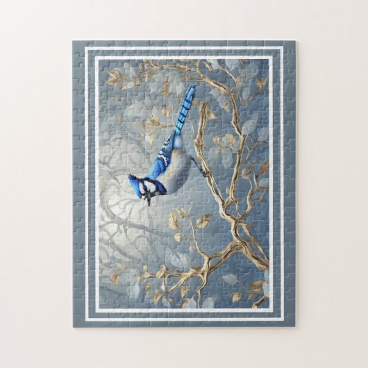Majestic Blue Jay auf Gilded Branches Puzzle (Vertikal)