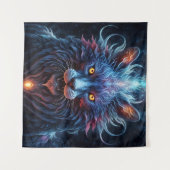 Majestic Blue Pink Lion Fantasy Wandteppich (Vorderseite (Horizontal))