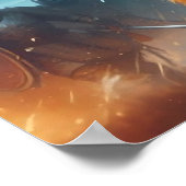 Majestic Blue Toned Moonlit Viking Szene Poster (Ecke)