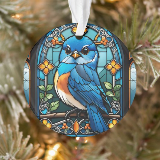 Majestic Bluebird auf feststehendem Glasfenster Ornament (Baum)