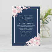 Majestic Blush & Navy Floral Watercolor Wedding Einladung (Stehend Vorderseite)