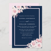 Majestic Blush & Navy Floral Watercolor Wedding Einladung (Vorne/Hinten)