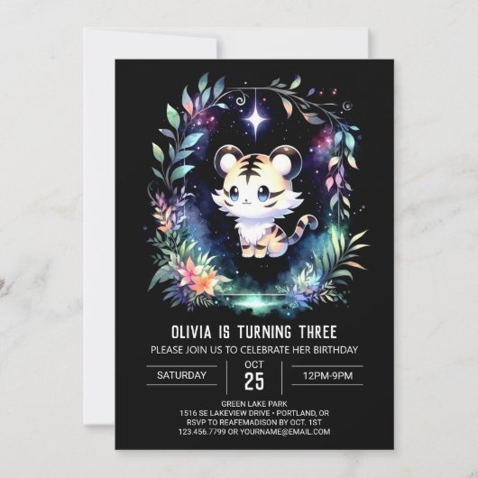 Majestic Boho Tiger Birthday Einladung (Vorderseite)