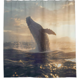Majestic Breaching Whale at Sunset Shower Vorhang