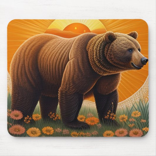 Majestic Brown Bär Stehend in einem Feld Mousepad (Vorne)