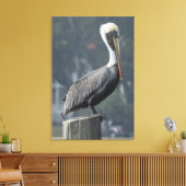 Majestic Brown Pelican auf Holzpfosten Leinwanddruck (Insitu (Wohnzimmer))