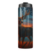 Majestic Buck American Flag Sunset Thermosbecher (Vorderseite)