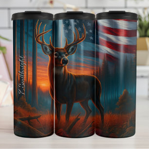 Majestic Buck American Flag Sunset Thermosbecher