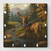Majestic Buck by Two Fawns Forest Stream Quadratische Wanduhr (Vorderseite)