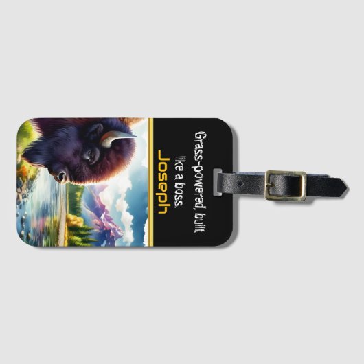 Majestic Buffalo am ruhigen Fluss bei Sonnenaufgan Gepäckanhänger (Vorderseite (Horizontal))