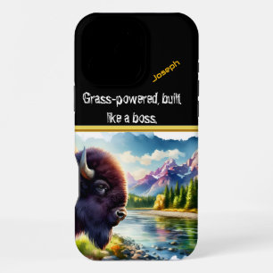 Majestic Buffalo am ruhigen Fluss bei Sonnenaufgan iPhone 16 Pro Max Hülle