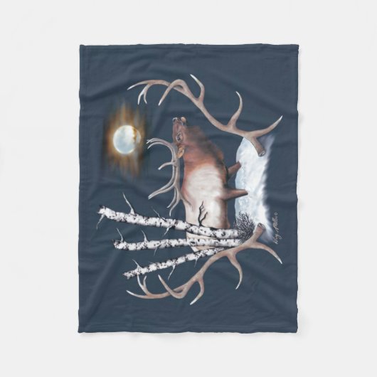 Majestic Bull Elk schluckt im Mondlicht Fleecedecke (Vorderseite)