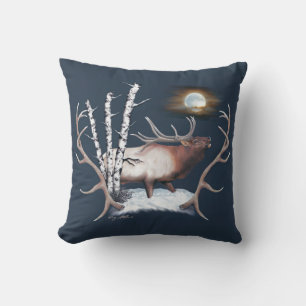 Majestic Bull Elk schluckt im Mondlicht Kissen