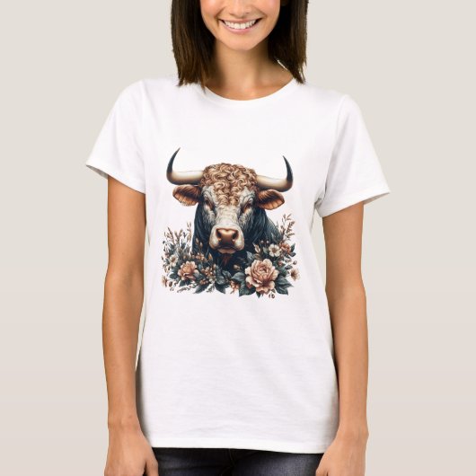 Majestic Bull in Bloom T-Shirt (Vorderseite)