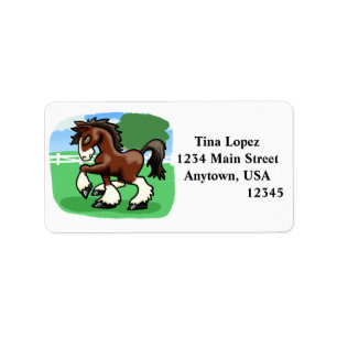 Majestic Cartoon Draft Horse Adressaufkleber