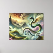 Majestic Celestial Dragon über Fantasy Mountains Leinwanddruck (Vorderseite)