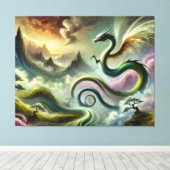 Majestic Celestial Dragon über Fantasy Mountains Leinwanddruck (Insitu (Holzboden))