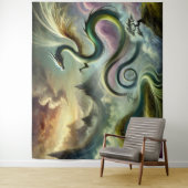 Majestic Celestial Dragon über Fantasy Mountains Wandteppich (Beispiel)