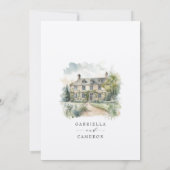 Majestic Chateau English Manor Hochzeit in Urlaubs Einladung (Rückseite)