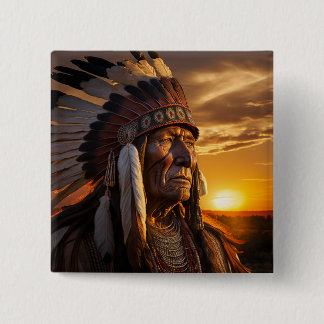 Majestic Chief Indian in Wild West Button