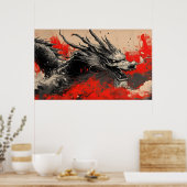 Majestic Chinese Dragon mit Red Ink Spritzer Poster (Küche)