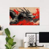 Majestic Chinese Dragon mit Red Ink Spritzer Poster (Heimbüro)