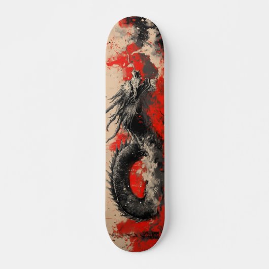 Majestic Chinese Dragon mit Red Ink Spritzer Skateboard (Vorne)