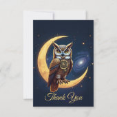 Majestic Clockwork Owl Perched On A Crescent Moon Dankeskarte (Vorderseite)