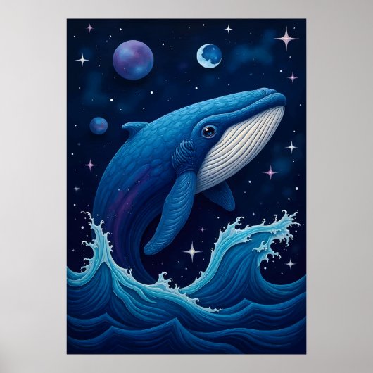 Majestic Cosmic Whale Splashing Through Stars Poster (Vorne)