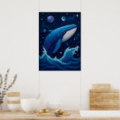 Majestic Cosmic Whale Splashing Through Stars Poster (Küche)
