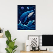 Majestic Cosmic Whale Splashing Through Stars Poster (Heimbüro)