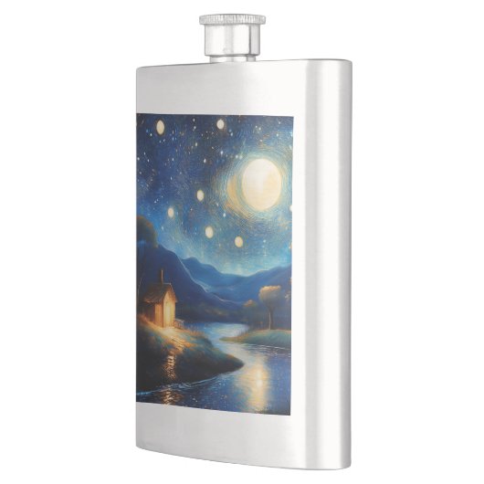 Majestic Cottage Under Moon Flask Flachmann (Links)
