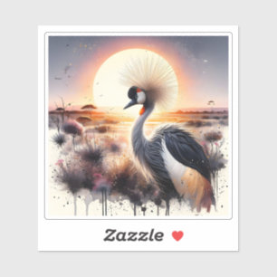 Majestic Crane in Sunset über afrikanischer Landsc Aufkleber