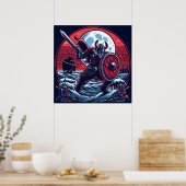 Majestic Crimson Navy Viking in Moonlight Poster (Küche)