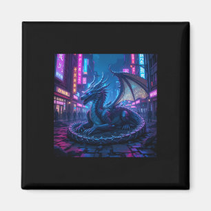 Majestic Cyberpunk Dragon in Neon City Sti Magnet