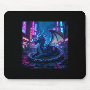 Majestic Cyberpunk Dragon in Neon City Sti Mousepad