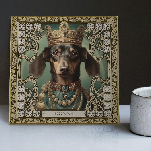 Majestic Dackel King Personalisiert Art Deco Fliese