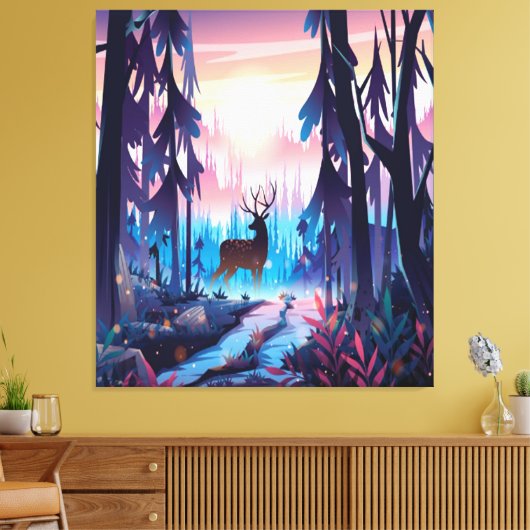 Majestic Deer at Sunrise – Enchanted Forest Canvas Leinwanddruck (Insitu (Wohnzimmer))