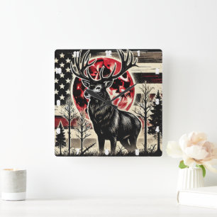 Majestic Deer beeindruckende Antlerwälder Natur Quadratische Wanduhr