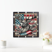 Majestic Deer Flag Feather Quadratische Wanduhr (Zuhause)