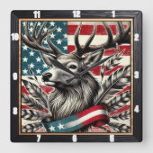 Majestic Deer Flag Feather Quadratische Wanduhr (Vorderseite)